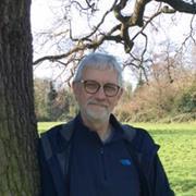 Male with white hair and beard, leaning against a tree